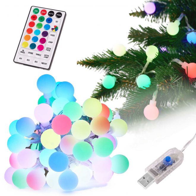 LED barevné řetězové osvětlení s kuličkami - 5 m, 50 LED