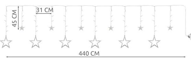 LED studený bílý závěs s malými a velkými hvězdičkami - 4 m, 138 LED