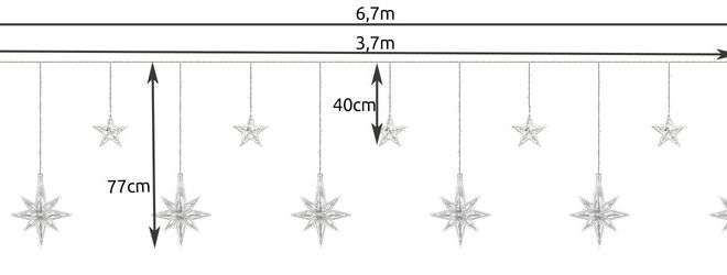 LED studený bílý závěs s různými hvězdičkami - 3 m, 138 LED