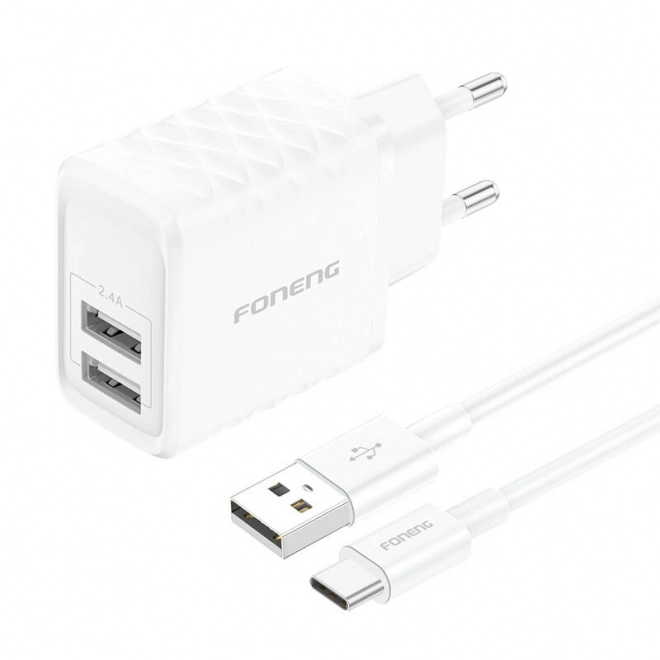 Nabíječka Foneng EU53 s 2x USB-A a USB-C kabelem