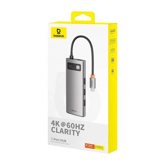 Rozbočovač 7v1 Baseus Gleam, USB-C na 1x HDMI4K 60Hz + 3x USB3.0 + 1x PD + 1x SD/TF (šedý)