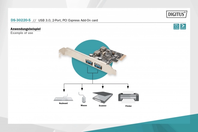 Řadič USB 3.0 PCIe, 2x USB 3.0, nízký profil, čipová sada UPD720202