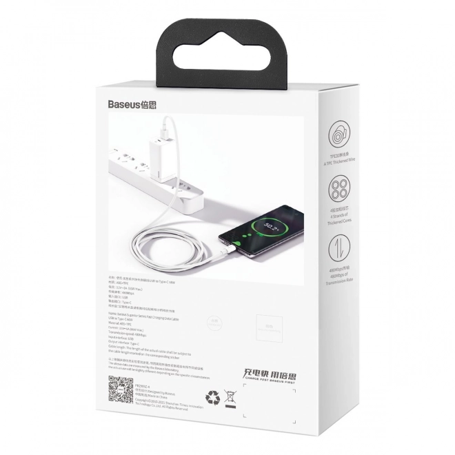 Kabel USB na USB-C řady Superior, 66W, 2m (bílý)