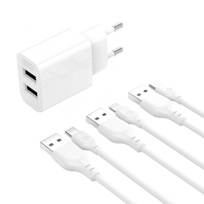 Nástěnná nabíječka XO L109 2x USB-A, kabel USB Type-C, 2,4A (bílá)