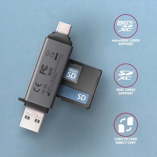 Externí čtečka karet CRE-DAC USB3.2 Gen 1 Type-C + Type-A SD/microSD