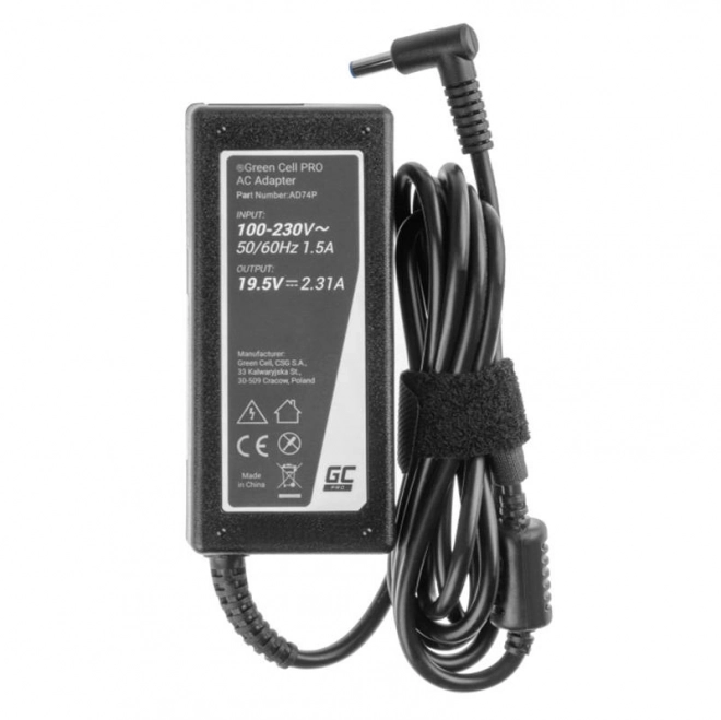 Napájecí zdroj Zelený článek AD74P PRO 19,5 V 2,31 A 45 W do HP 250 G2 G3 G4 G5 255 G2 G3 G4 G5, HP ProBook 450 G3 G4 650 G2 G3