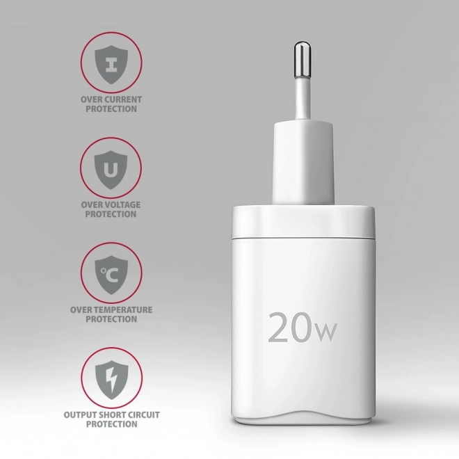 ACU-PD20W PD 20W síťová nabíječka, 1x port USB-C, PD3.0/QC3.0/AFC/FCP/Apple White