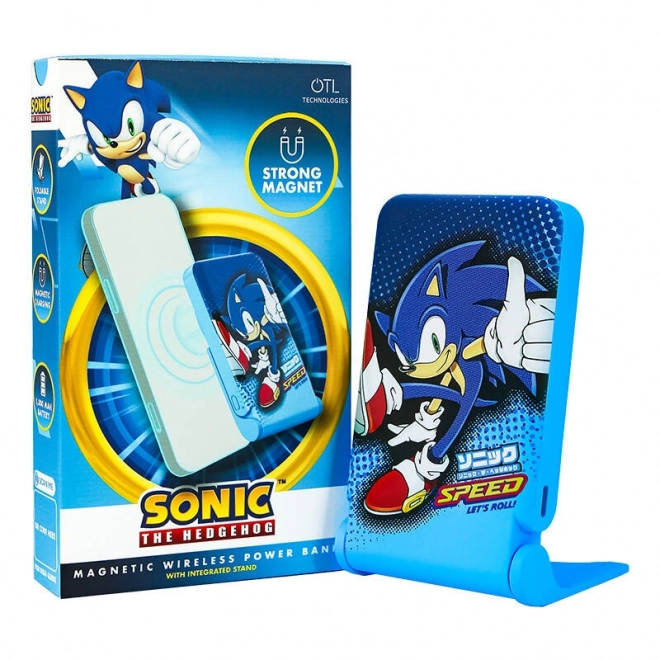 Indukční powerbanka OTL 5000 mAh, USB-C 15W, Sonic The Hedgehoh se stojánkem (modrá)