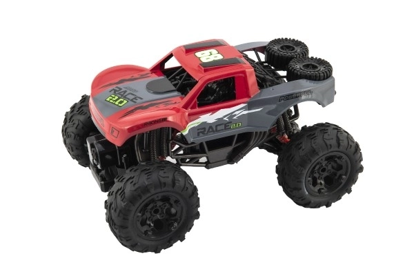 Auto RC terénní 4x4 červené plast 29cm 2,4GHz na baterie + dobíjecí pack v krabici 40x20x22cm