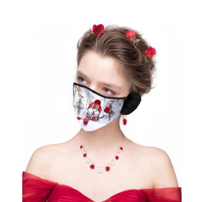 Vánoční maska / maska na obličej s chrániči sluchu - sněhulák