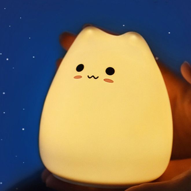 Dětské led noční světlo rgb kočka dotek silikonu