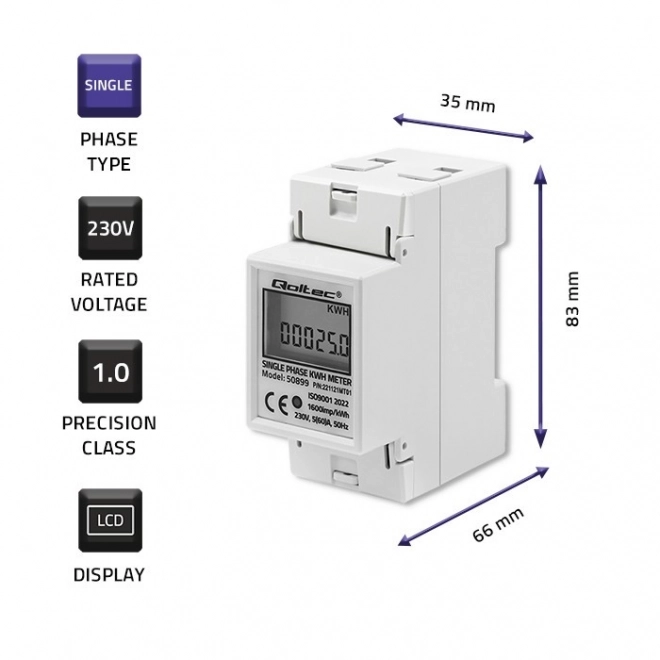 Jednofázový elektronický elektroměr | DIN lišta | 230V | LCD | 2P