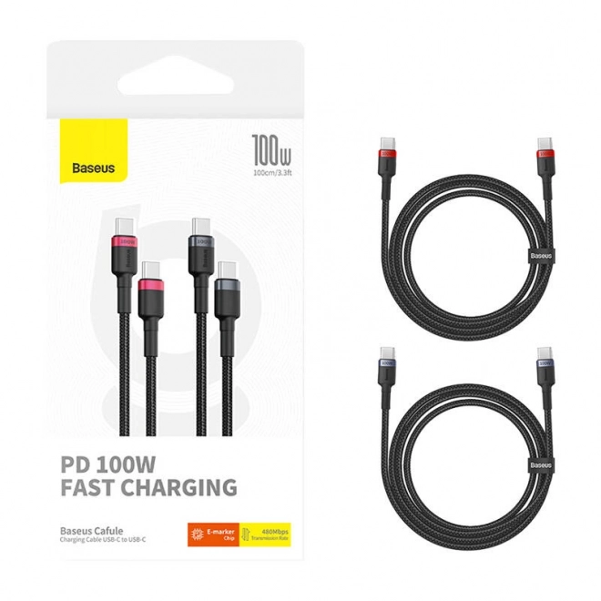 Kabel Baseus Cafule USB-C na USB-C 100W,2m, 2ks (červeno-černý, šedo-černý).