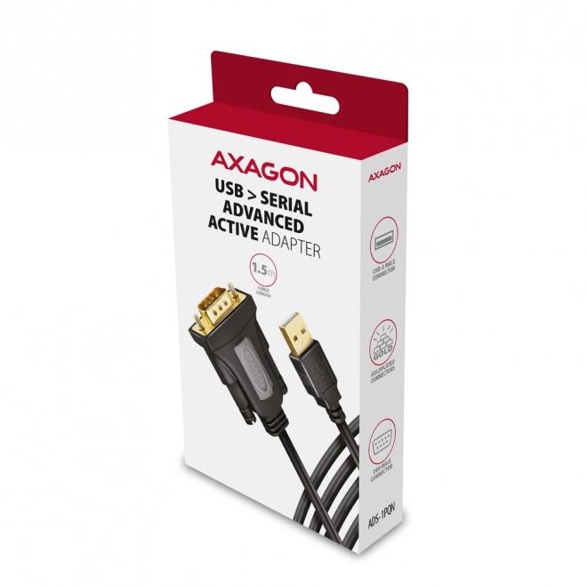 ADS-1PQN Adaptér USB 2.0 > sériový port RS-232, 1,5m kabel, čip FTDI