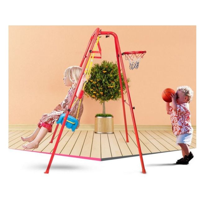 Dětská kovová houpačka s basketbalovým košem 2v1