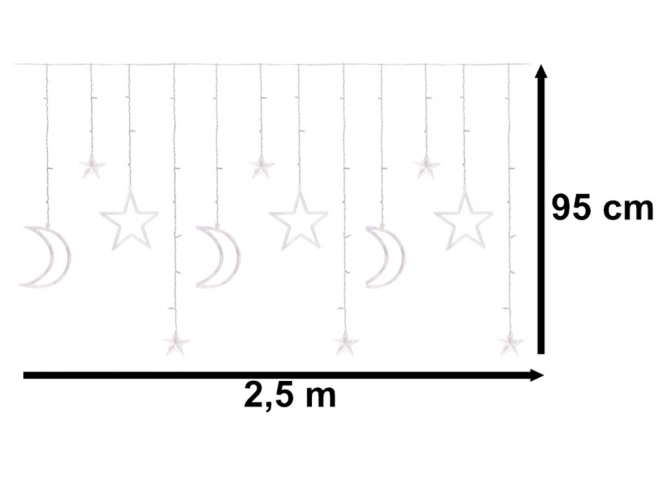 LED závěs s hvězdičkami a měsíčky - 2,5 m, 138 LED – studený bílý 