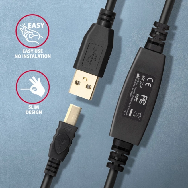 ADR-210B USB 2.0 A-M -> B-M aktivní propojovací kabel/zesilovač 10 m