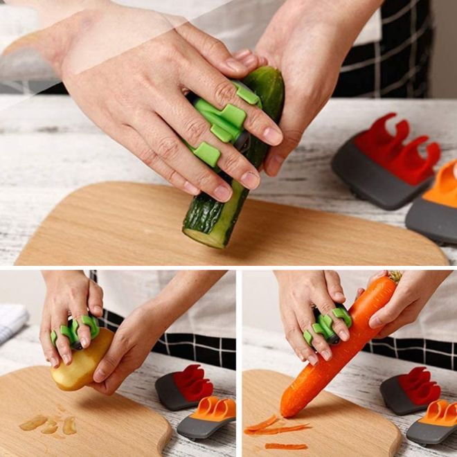 Škrabka na ovoce a zeleninu s rukojetí na prst - zeleno-růžová