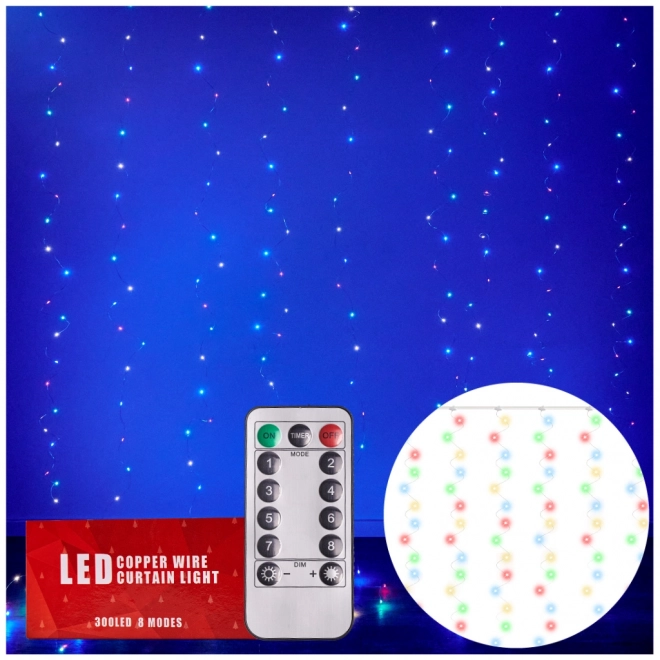 LED barevný vlnitý závěs - 3 m, 300 LED