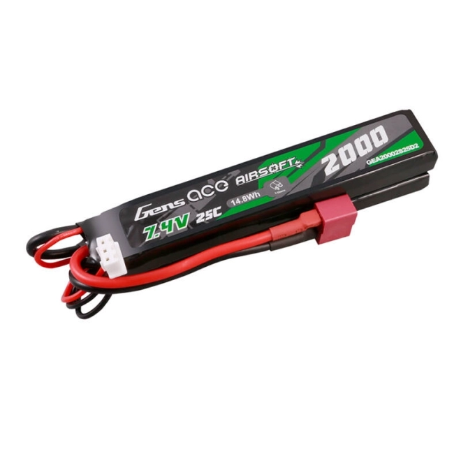 Gens Ace 25C 2000mAh 2S2P 7,4V sedlová airsoftová pistolová lipo baterie s mini Deans(T) konektorem