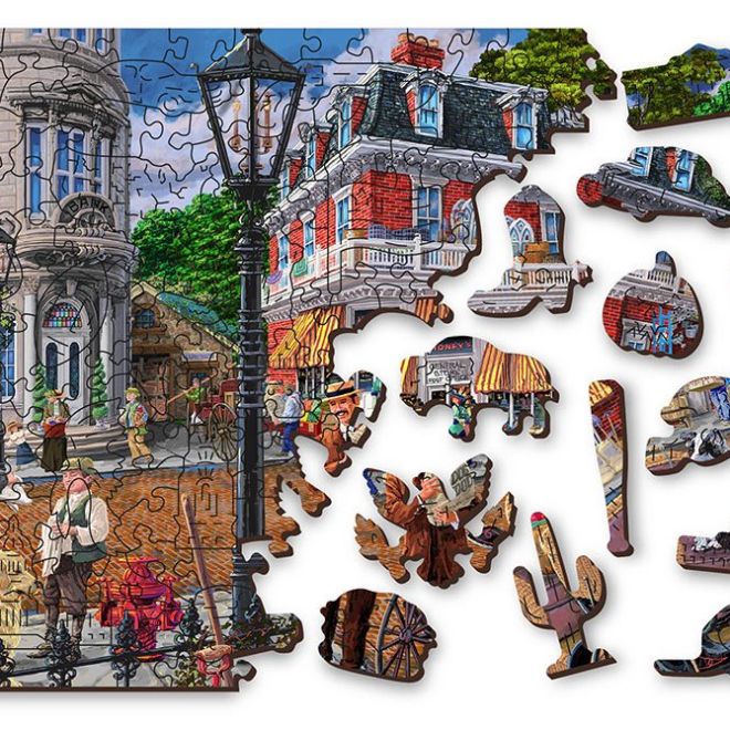 Wooden City Dřevěné puzzle Hlavní ulice 2v1, 400 dílků EKO