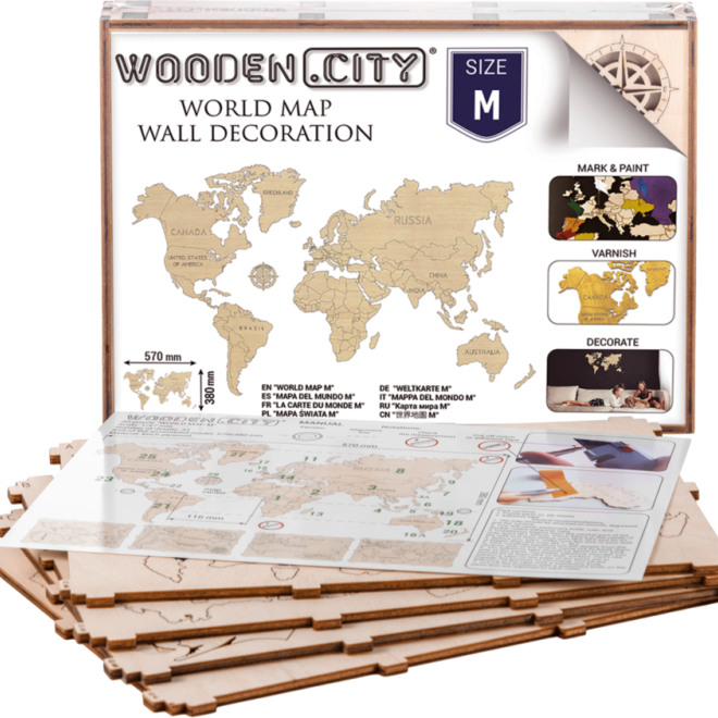 Wooden City Dřevěná mapa světa velikost M (57x38cm)