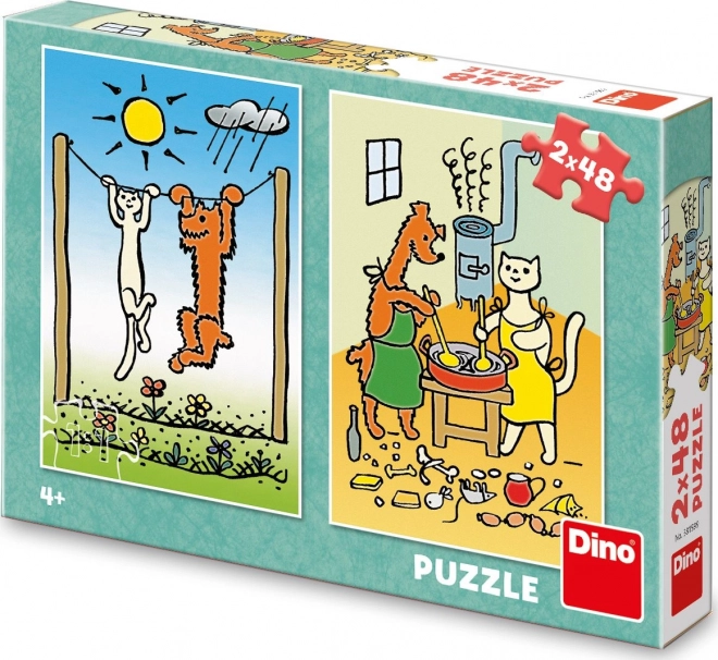 Puzzle 2v1 Pejsek a Kočička - 2 x 48 dílků