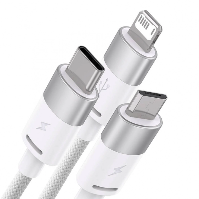 Kabel 3v1 USB Baseus řady StarSpeed, USB-C + micro + Lightning 3,5A, 1,2 m (bílý)