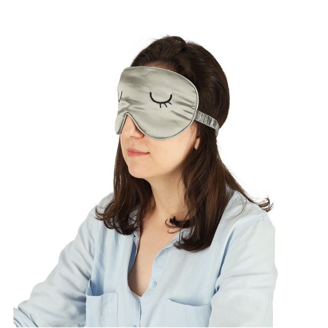 Maska na spaní s páskou přes oči v šedém pouzdře