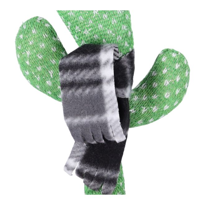 Dětská hračka - Tančící kaktus - s černou kostkovanou šálou a fialovým kloboukem