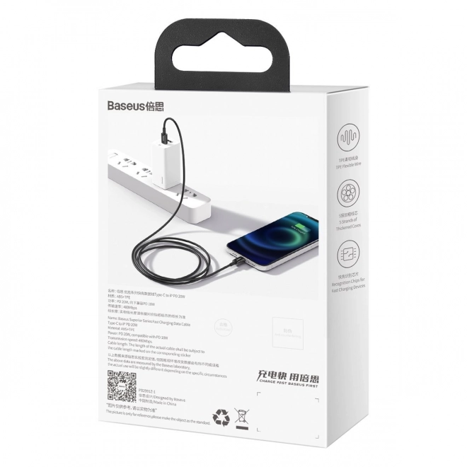 Kabel Baseus Superior Series USB-C na iP, 20W, PD, 1m (černý)