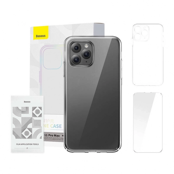 Pouzdro Baseus Crystal Series pro iPhone 11 pro max (čiré) + tvrzené sklo + čisticí sada