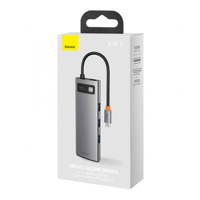 Hub 8v1 Baseus Metal Gleam Series, USB-C na 3x USB 3.0 HDMI USB-C PD Ethernet RJ45 microSD/SD