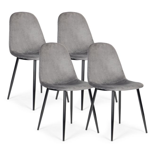 Sada 4 sametových židlí do jídelny a obývacího pokoje - šedá barva