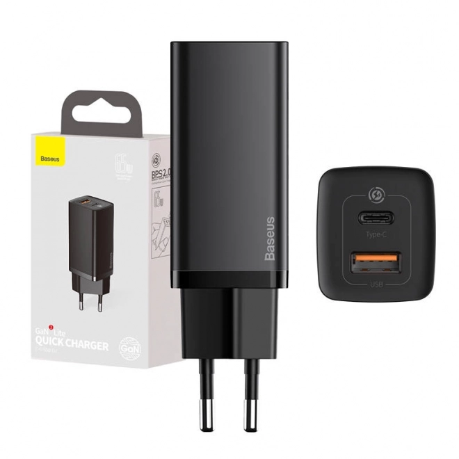 Rychlá cestovní nabíječka Baseus GaN2 Lite USB C 65W EU (černá)