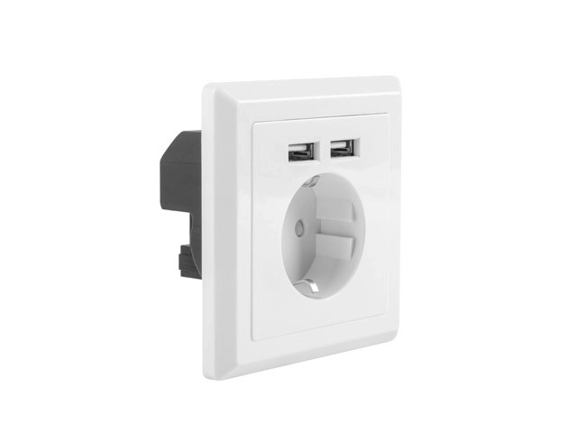 Zásuvka pod omítku 230V single + 2x USB 2,1A schuko