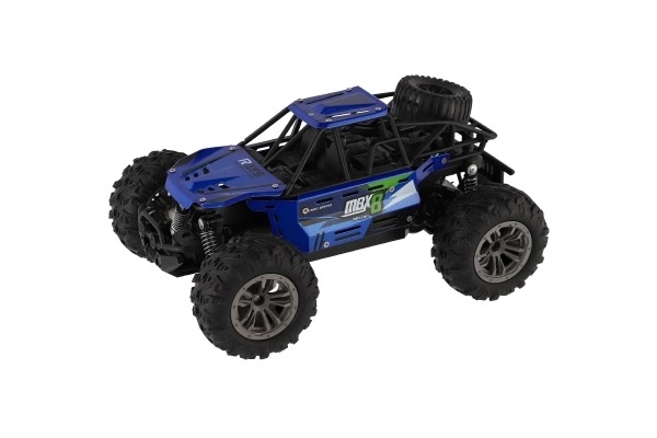 Auto RC buggy terénní modré 22cm plast 2,4GHz na baterie + dobíjecí pack v krabici 32x16x18cm