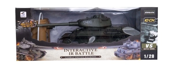 Tank RC plast 33cm T-34/85 na baterie+dobíjecí pack 27MHz se zvukem a světlem v krabici 40x15x19cm