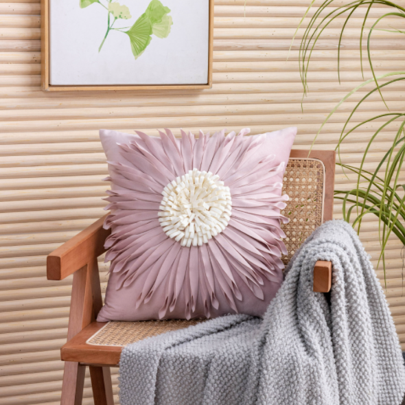 Povlak na polštář - chryzantéma, růžový 45*45cm