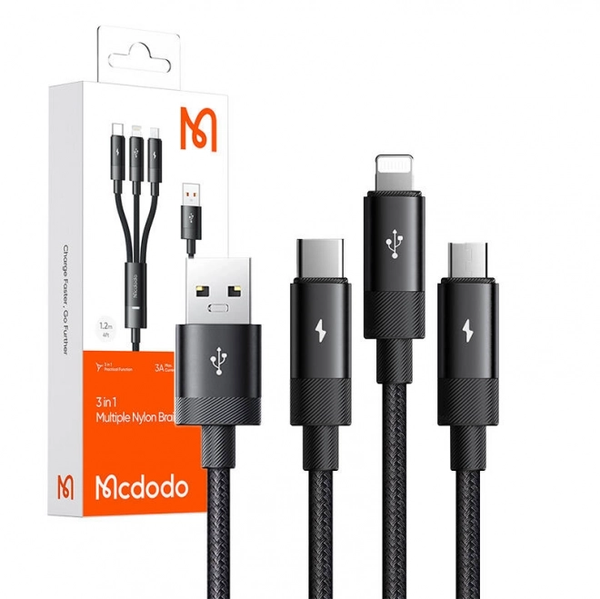 Kabel 3v1 USB na USB-C / Lightning / Micro USB, Mcdodo CA-5790, 3,5 A, 1,2 m (černý)