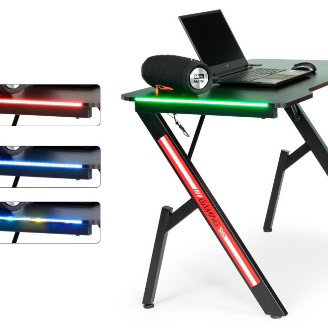 Biurko gamingowe komputerowe stół dla gracza podświetlane LED