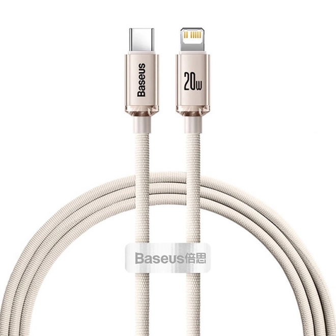 Kabel Baseus Crystal Shine USB-C k iP, 20 W, 1,2 m (růžový)