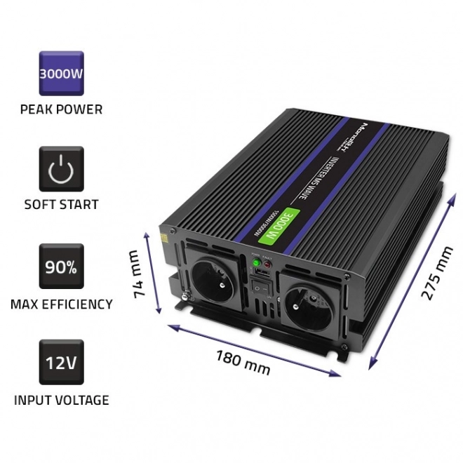 Měnič napětí Monolith 3000 MS Wave | 12V na 230V | 1500/3000W | USB