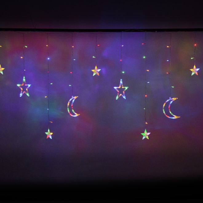LED barevný závěs s hvězdičkami a měsíčky - 2,5 m, 138 LED