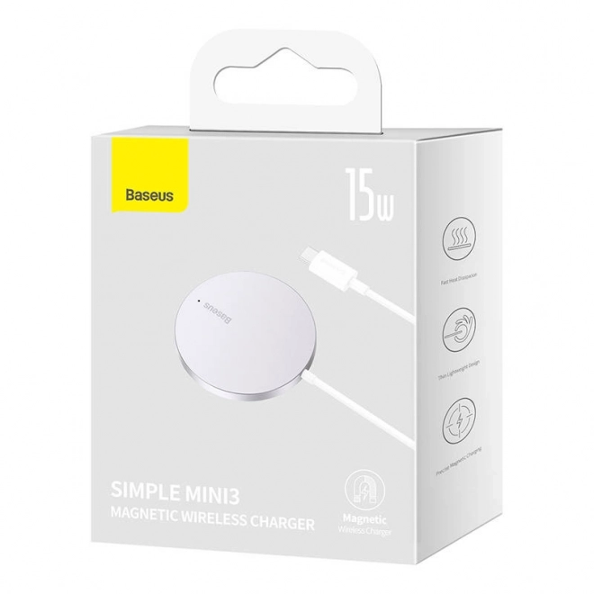 Magnetická bezdrátová nabíječka Baseus Simple Mini3 15W (stříbrná)