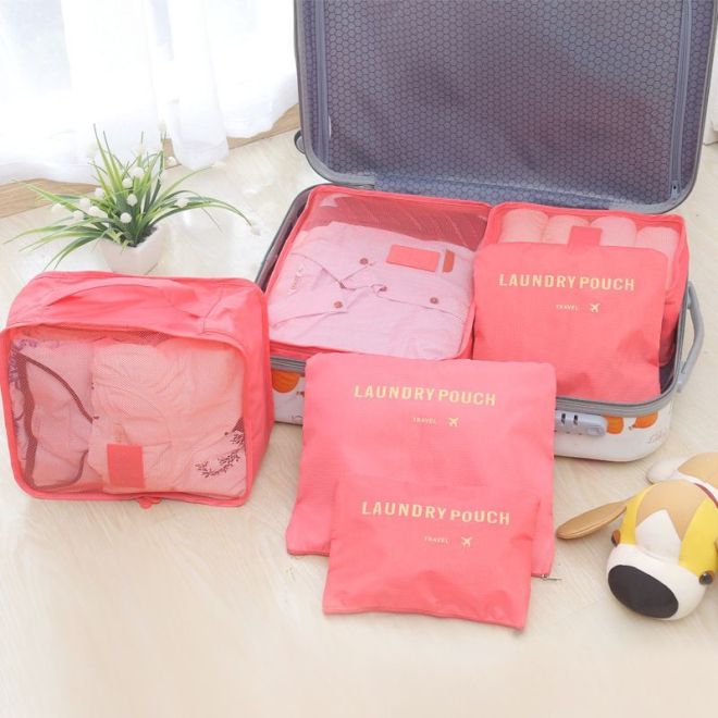 Sada cestovních organizérů do kufru a šatníku (6ks) - růžová