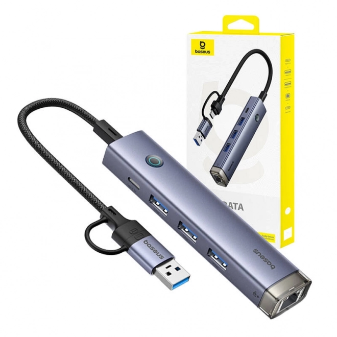 Rozbočovač 4v1 Baseus UltraJoy USB-A&USB-C na 3xUSB3.0+USB-C+RJ45 (šedý)