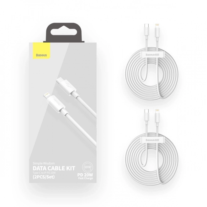 Baseus Simple Wisdom Data Cable Kit USB-C to Lightning PD 20W (2PCS/Set) 1.5m White