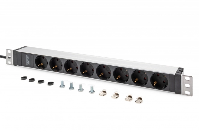 Napájecí lišta PDU 19" rack, 8x zásuvka unischuko 16A/230V s ochrannými kontakty, 1x zástrčka IEC C20, 16A, napájecí kabel 2 m, hliník