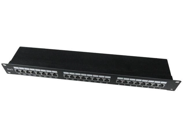 Patch panel 24 portů 1U 19'' Cat.6 Shield s funkcí správy kabelů černý